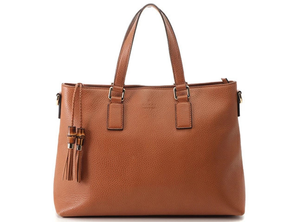Gucci Bamboo Tassel Tote Bag Brown Calfskin